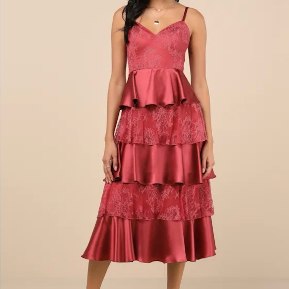 Lulu's Satin and Lace Midi Dress